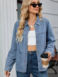 Washed Oversized Button Down Denim Jacket - CELIVINE