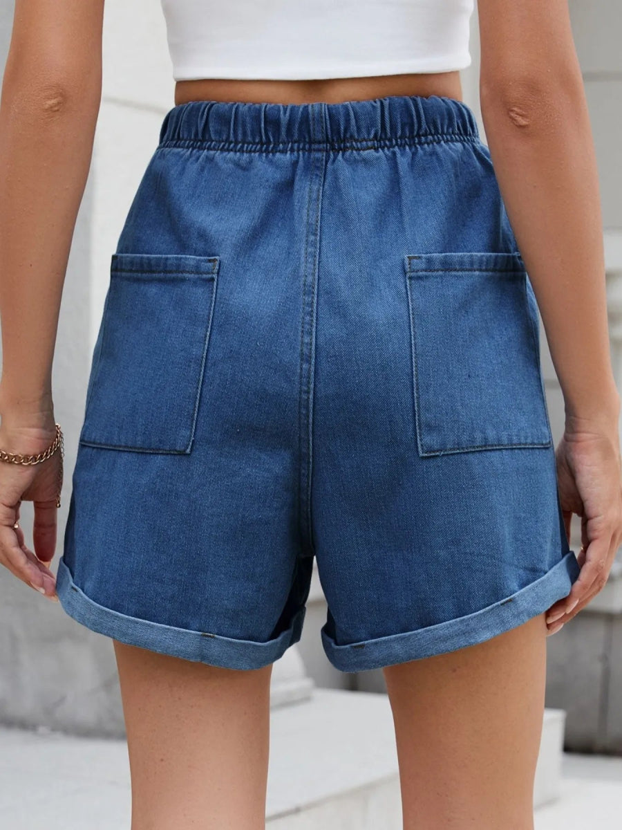 Drawstring Wash Denim Shorts - CELIVINE