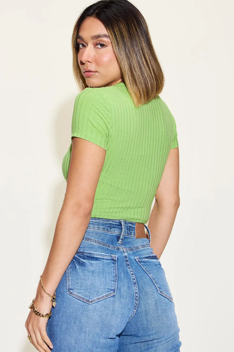 Basic Bae Full Size Ribbed Round Neck Short Sleeve T-Shirt - CELIVINE