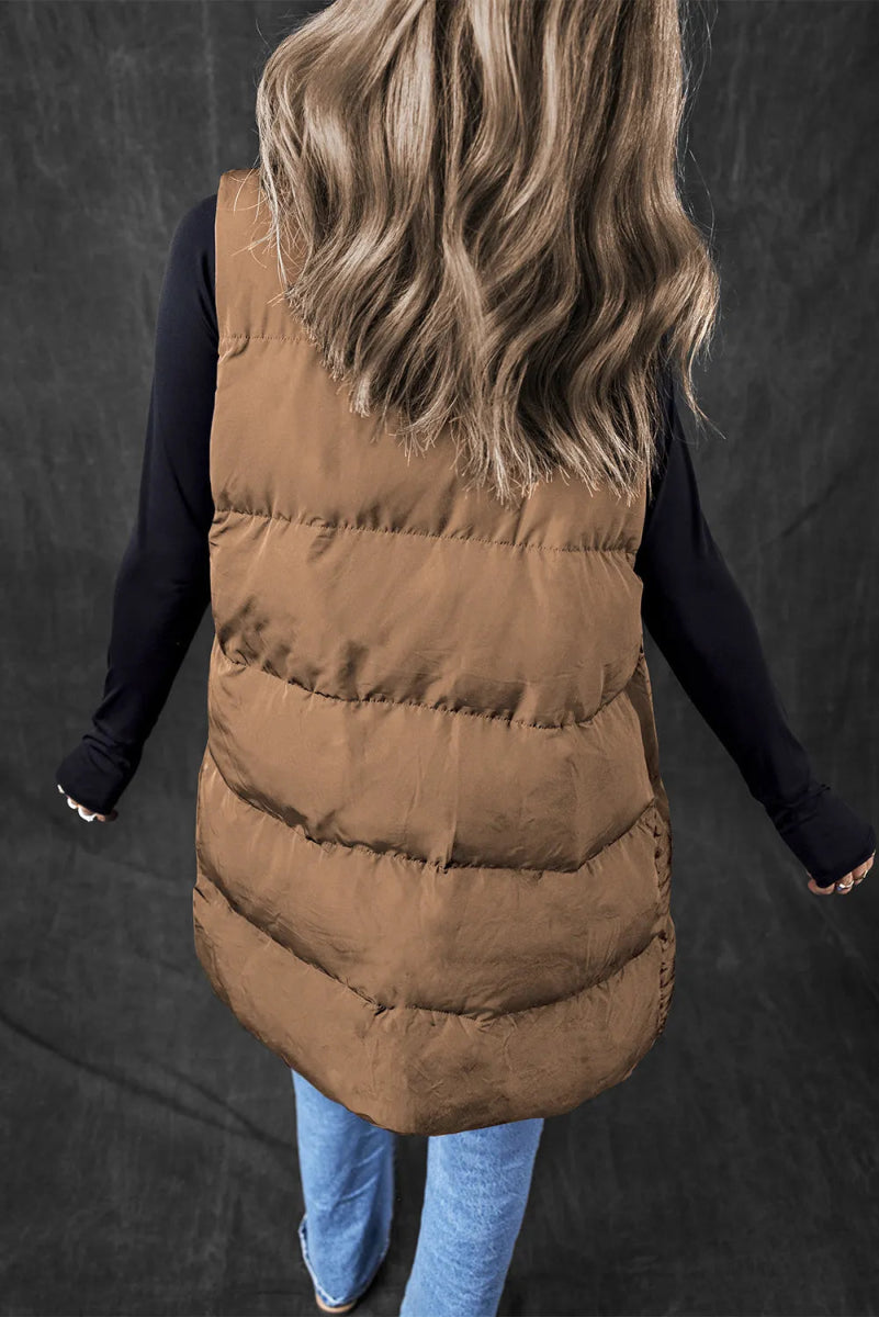 Pocketed Zip Up Vest Coat - CELIVINE