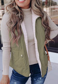 Fuzzy Zip Up Vest Coat with Pockets - CELIVINE