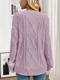 Cable Knit Round Neck Long Sleeve Sweater - CELIVINE