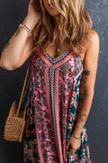 Printed V - Neck Midi Cami Dress - CELIVINE