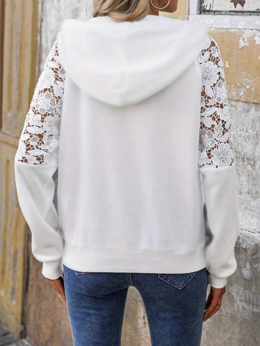 Drawstring Lace Detail Long Sleeve Hoodie - CELIVINE
