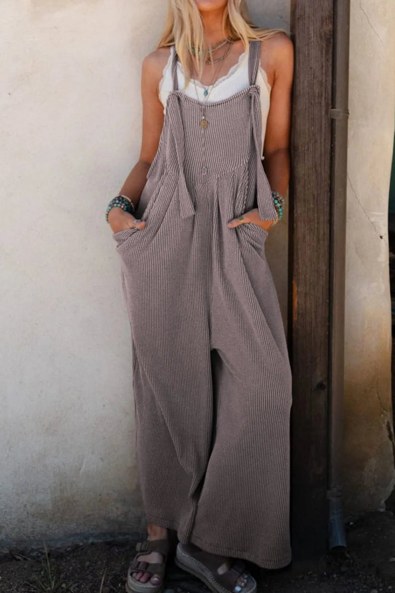 Corded Adjustable Straps Wide Leg Loose Overalls - CELIVINE