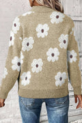 Flower Half Zip Long Sleeve Sweater - CELIVINE