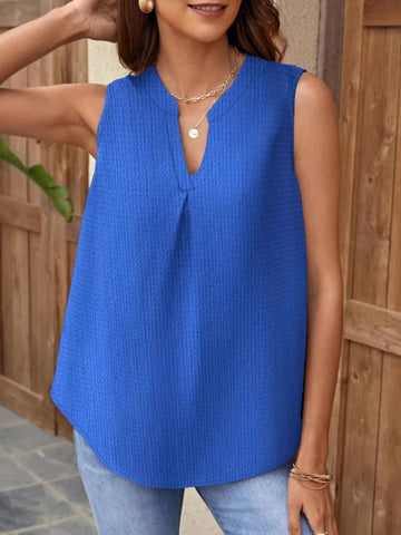 Notched Solid Color Tank - CELIVINE