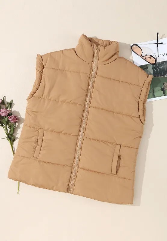 Zip Up Vest Coat with Pockets - CELIVINE