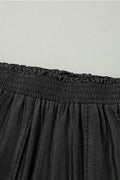 Side Pockets Frilled Smocked High Waist Wide Leg Pants - CELIVINE