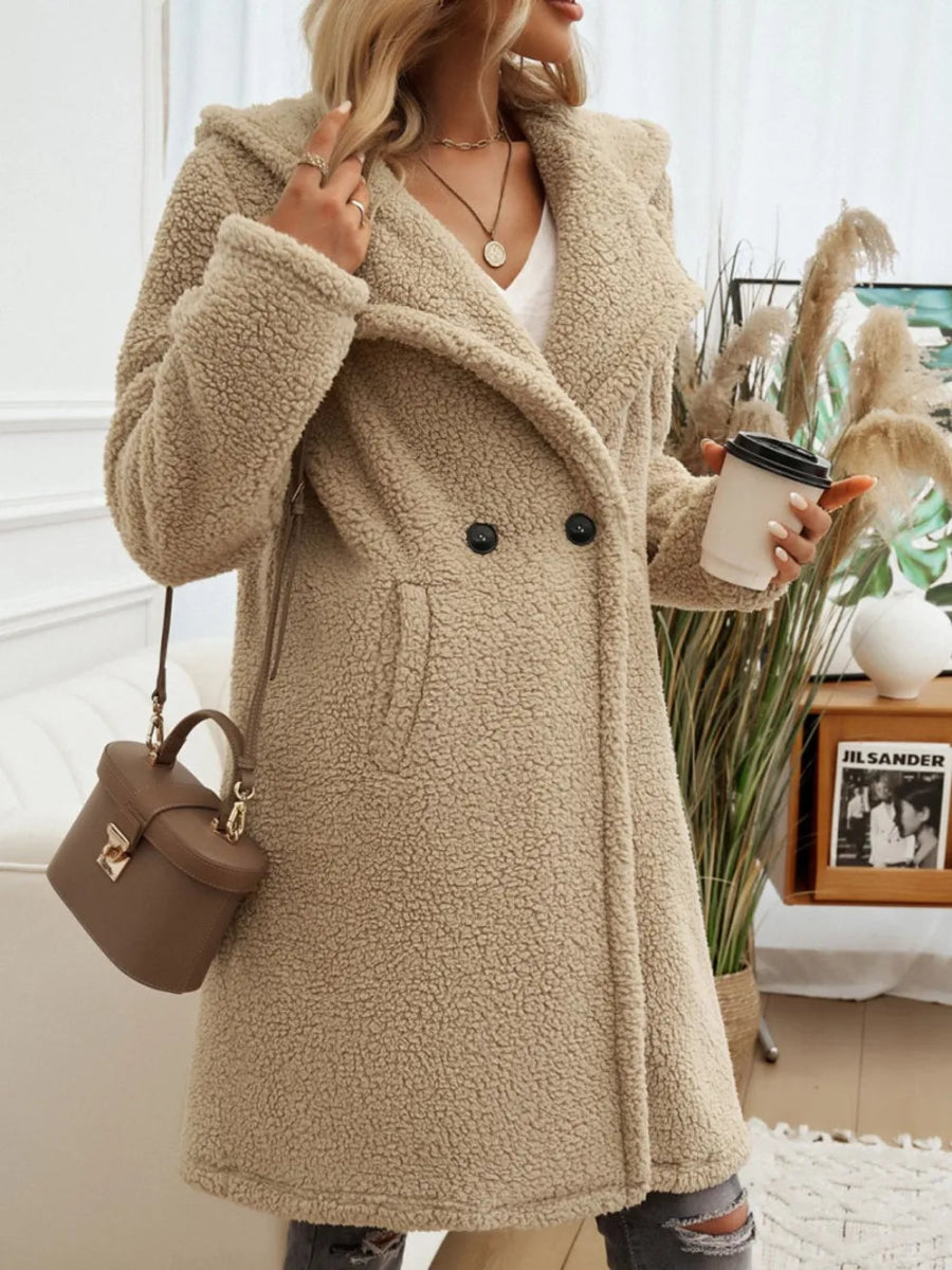 Devine Pocketed Long Sleeve Hooded Teddy Coat - CELIVINE