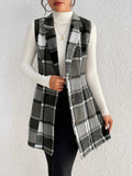 Honey Plaid Button Up Vest Coat - CELIVINE