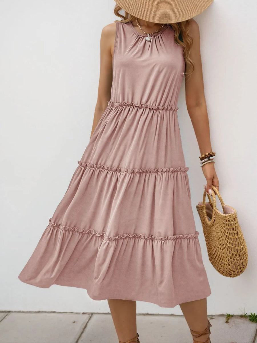 Frill Tiered Midi Dress - CELIVINE
