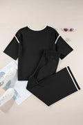 Contrast Trim Round Neck Top and Pants Set - CELIVINE