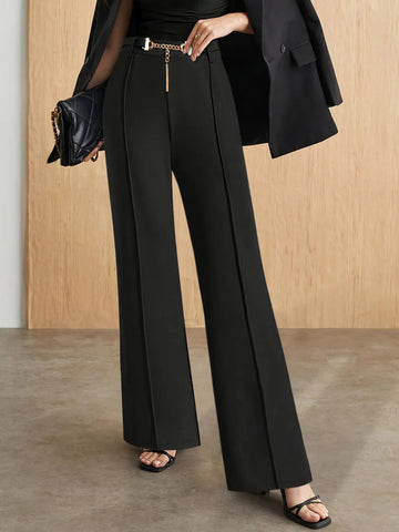 Chain Detail High Waist Pants - CELIVINE