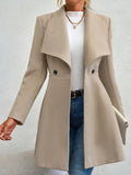 Collared Neck Button Up Long Sleeve Coat - CELIVINE