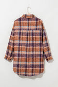 Plus Size Plaid Collared Neck Long Sleeve Jacket - CELIVINE