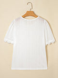 Scalloped Lace Trim Jacquard Textured T Shirt - CELIVINE
