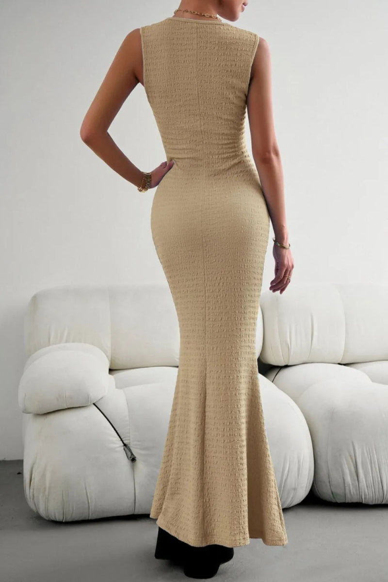 Devine Round Neck Sleeveless Maxi Fishtail Dress - CELIVINE