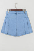 Pleated Patchwork Panel Lightweight Denim Shorts - CELIVINE