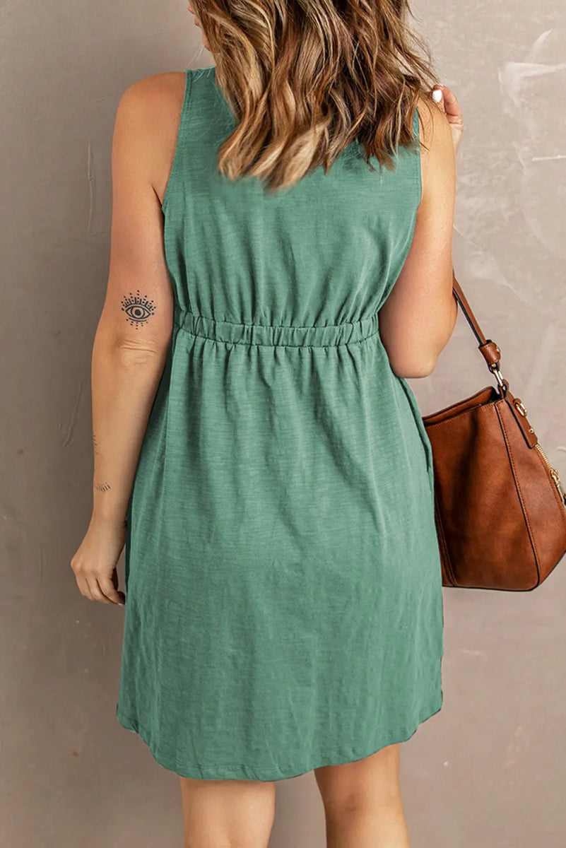 Sleeveless Button Down Mini Magic Dress - CELIVINE