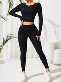 Lace - Up Back Round Neck Top and Leggings Active Set - CELIVINE