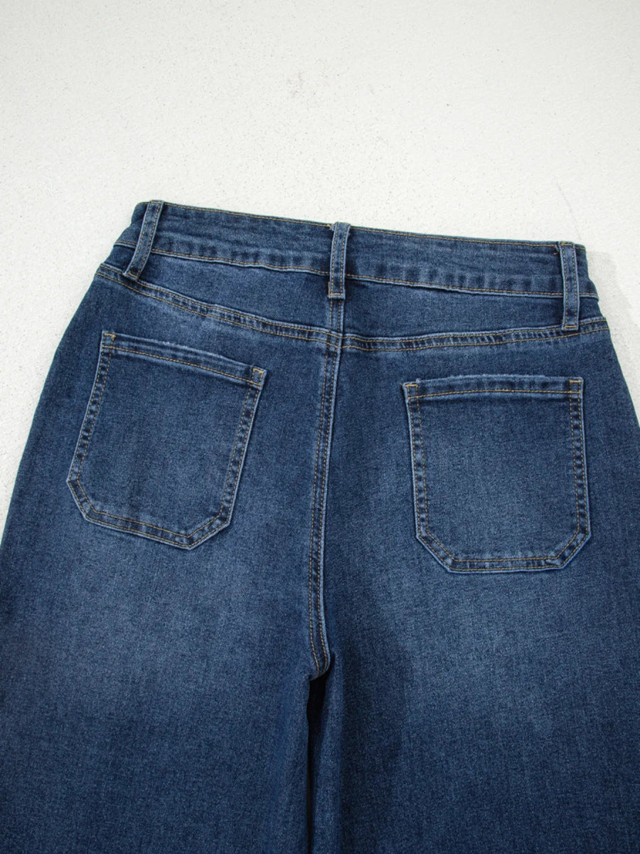 Cropped High Rise Wide Leg Jeans - CELIVINE