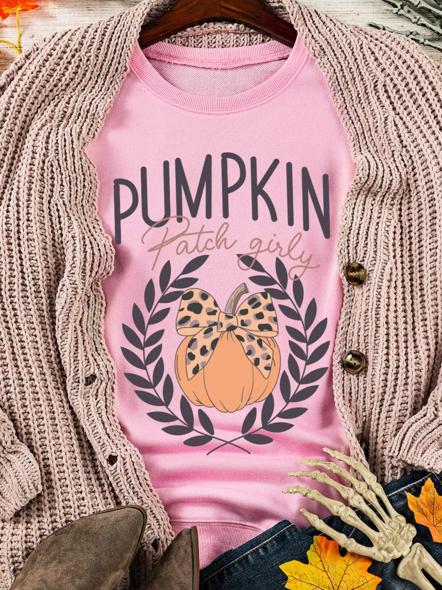 Halloween Leopard Bowknot Pumpkin Graphic Sweatshirt - CELIVINE