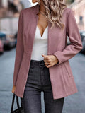Open Front Long Sleeve Blazer - CELIVINE