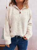 Quarter Zip Ribbed Hem Sweater - CELIVINE