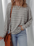 Stripe Dolman Sleeve Drop Shoulder Top - CELIVINE