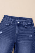 Folded Cuffs Distressed Straight High Waist Jeans - CELIVINE