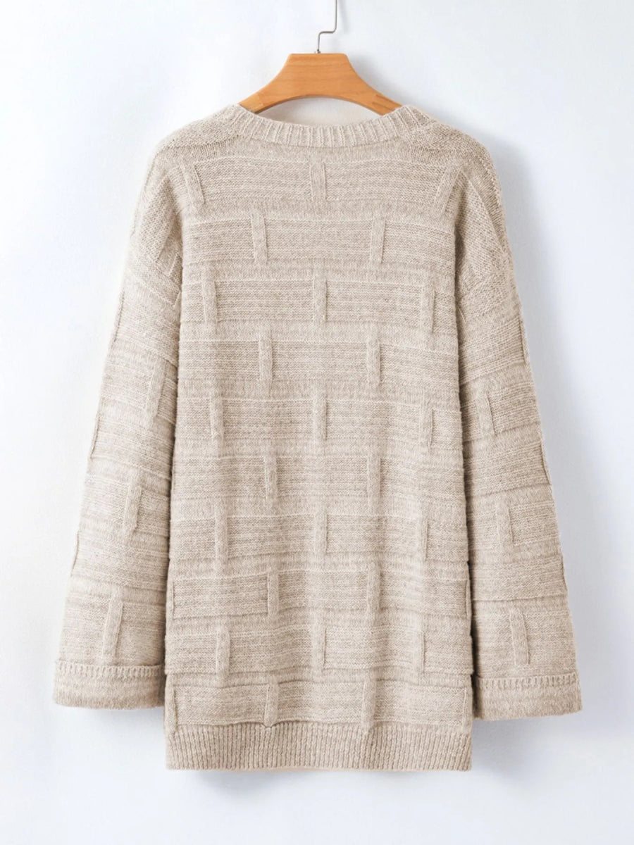 Textured Knit Open Front Cardigan with Pockets - CELIVINE