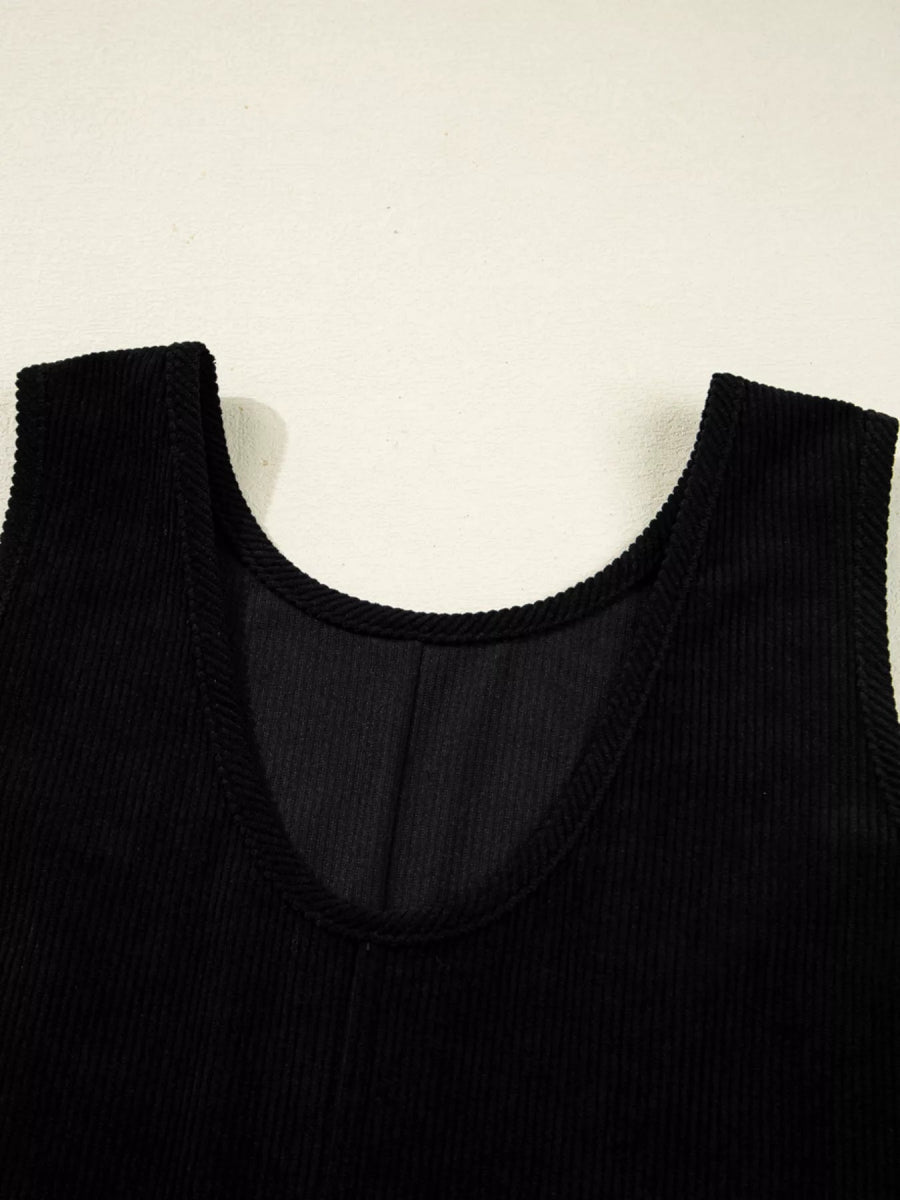 Corduroy Sleeveless Mini Dress with Patched Pockets - CELIVINE