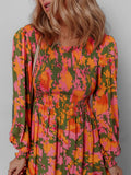 Smocked Floral Print Long Sleeve Maxi Dress - CELIVINE