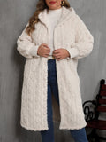 Plus Size Open Front Hooded Plush Coat - CELIVINE
