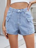 High Waist Cargo Denim Shorts - CELIVINE