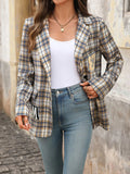 Number 87 Plaid Long Sleeve Blazer - CELIVINE