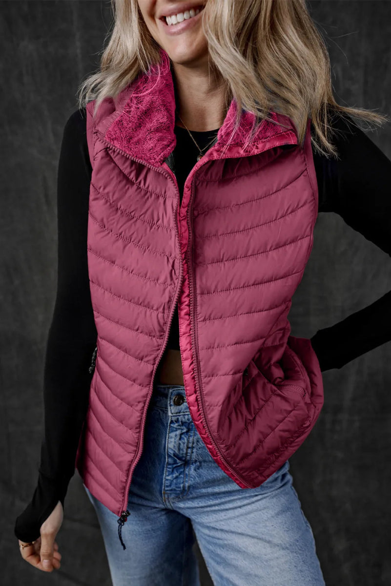 Pocketed Zip Up Vest Coat - CELIVINE