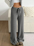 Striped Wide Leg Drawstring Pants - CELIVINE