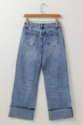 High - Waisted Wide - Leg Cuffed Jeans - CELIVINE
