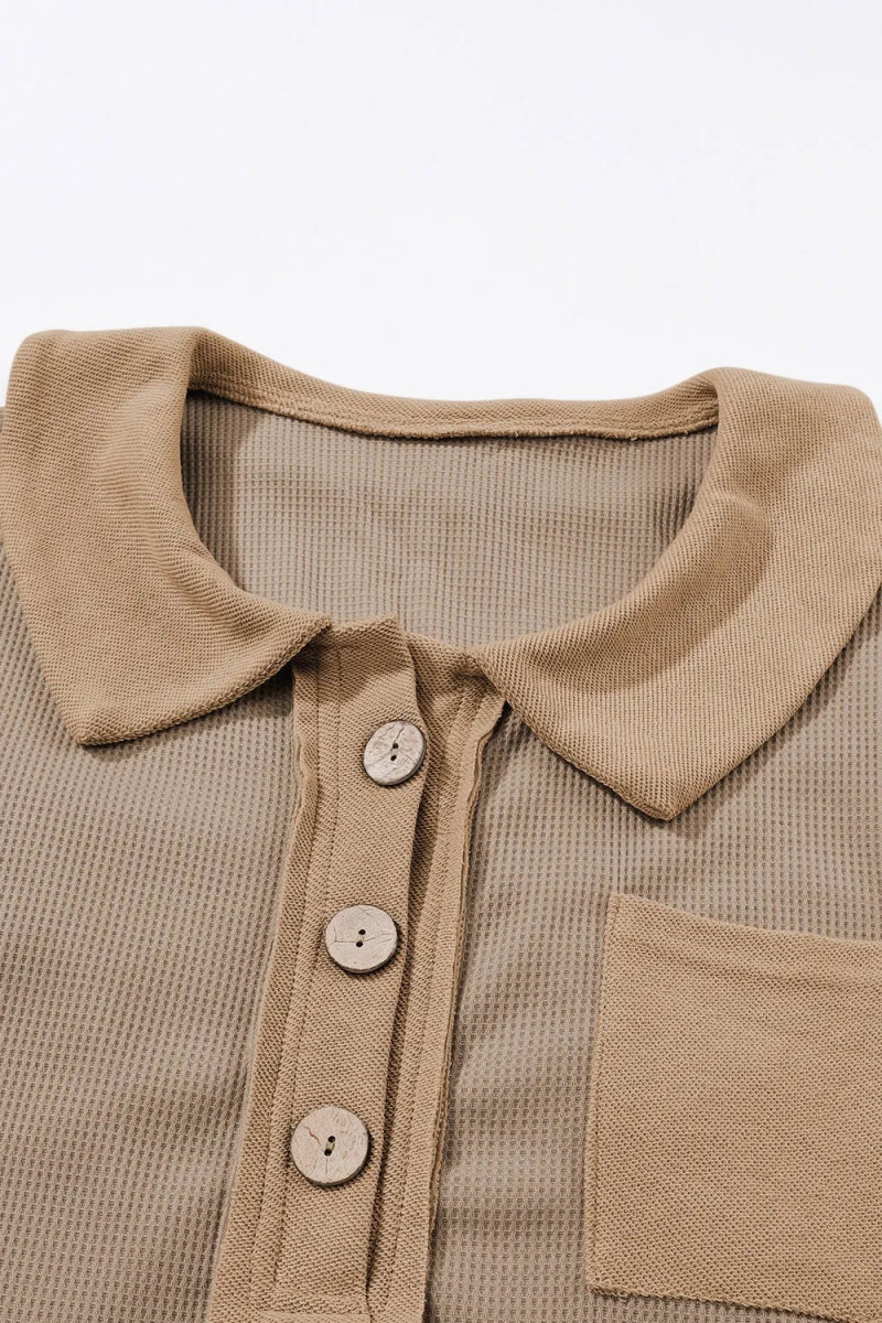 Waffle Knit Button Front Dress - CELIVINE