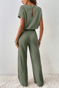 Ribbed Short Sleeve Wide Leg Jumpsuit - CELIVINE