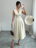 V - Neck Sleeveless Midi Dress - CELIVINE