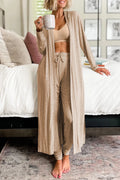 Open Front Long Sleeve Cardigan and Pants Lounge Set - CELIVINE