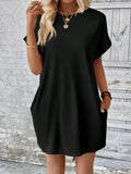 Pocketed Round Neck Short Sleeve Dress - CELIVINE