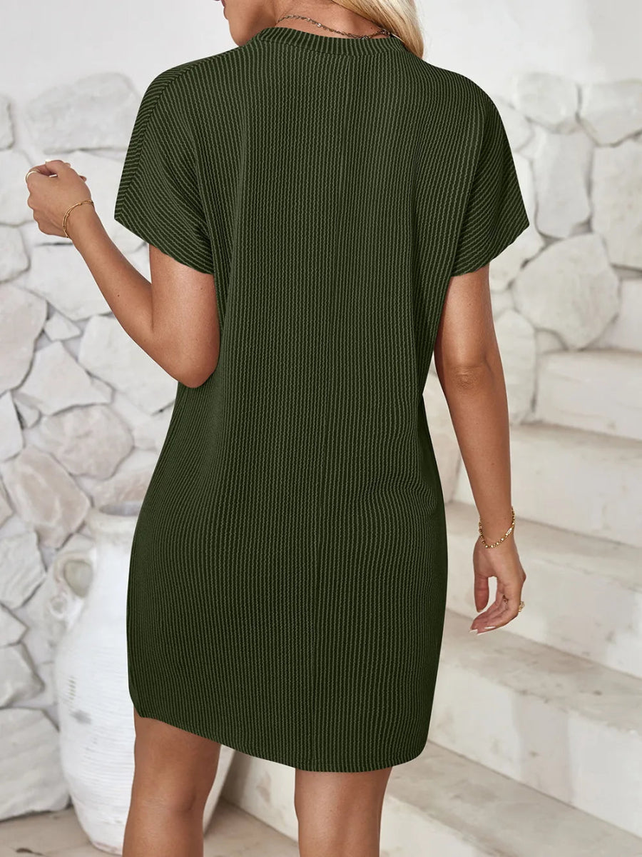 Round Neck Short Sleeve Mini Dress - CELIVINE