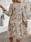 Floral Print Long Sleeve Tiered Dress - CELIVINE