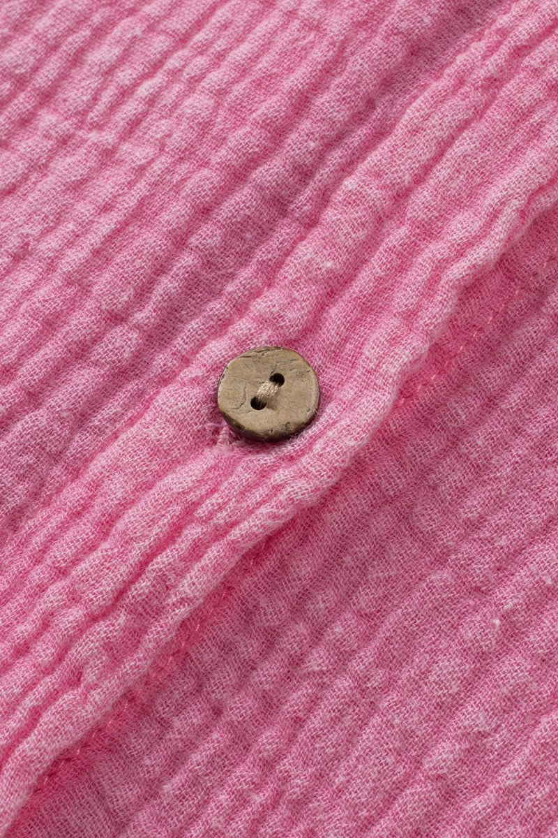 Button Down Collared Neck Long Sleeve Shirt - CELIVINE