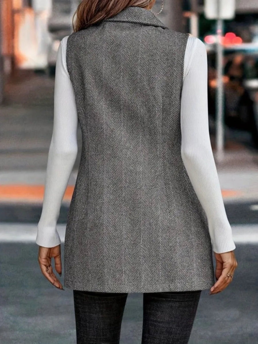 Buttoned Collared Neck Longline Vest Coat - CELIVINE