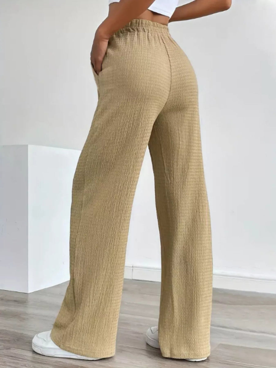 Texture Wide Leg Pants - CELIVINE